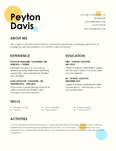 Creative sales resume